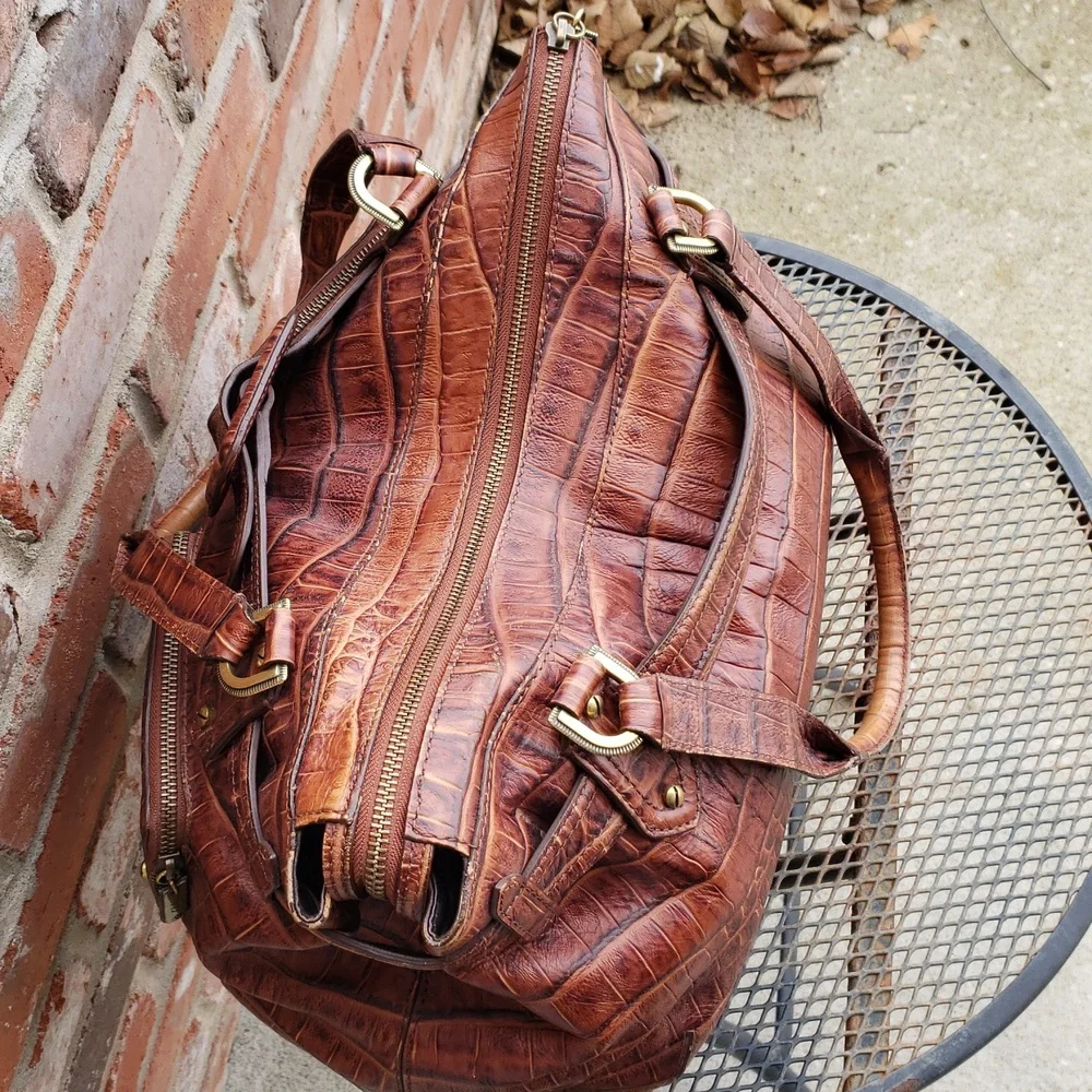 Vintage Cole Haan Satchel Brandy Aerin Croco Embossed Unit Large Bag Essentials
